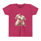 Jugend-T-Shirt – Cartoon-Schafe, die ein Herz umarmen, süßes und schönes Design 