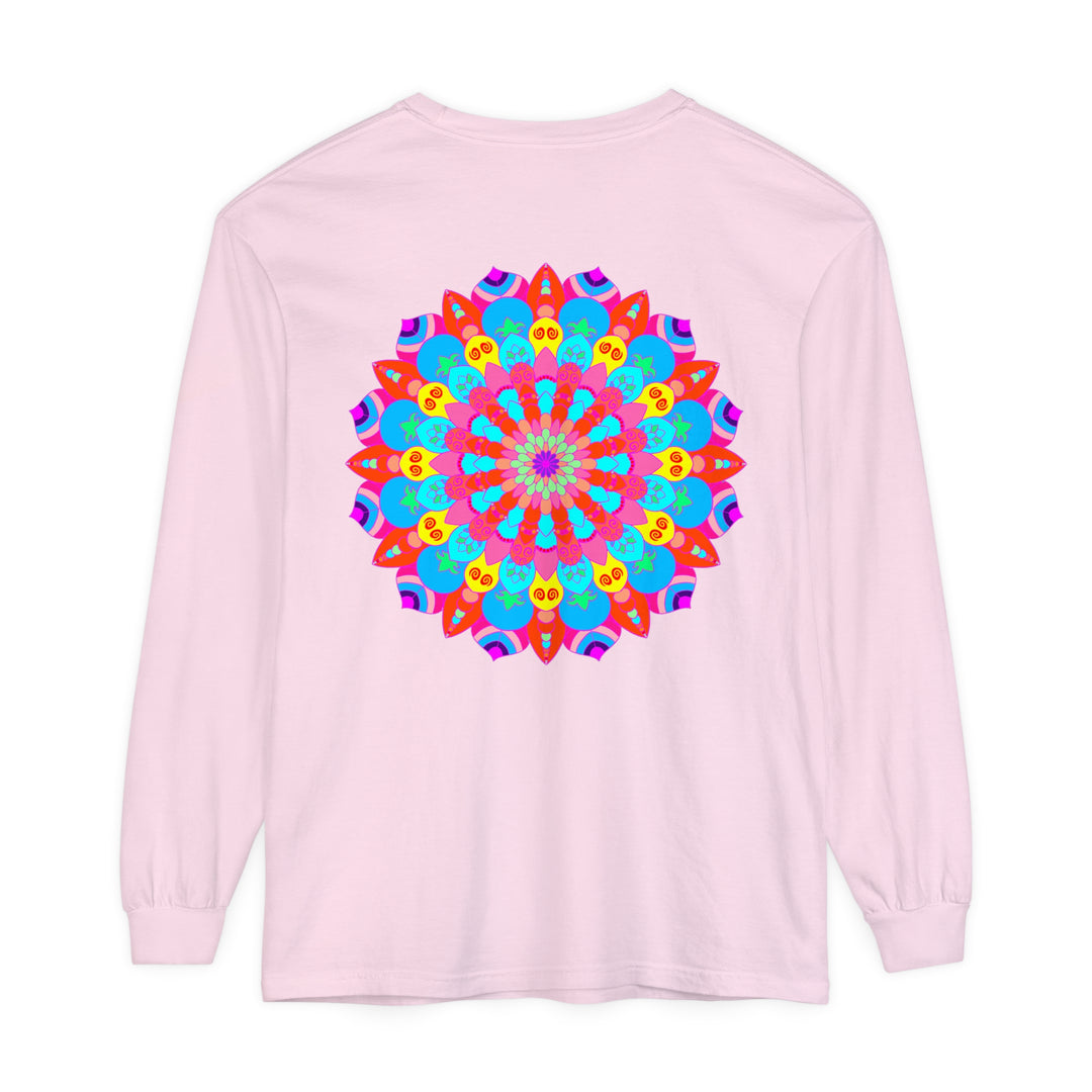 Vibrant and intricate mandala design on a unisex long sleeve t-shirt