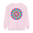 Vibrant and intricate mandala design on a unisex long sleeve t-shirt
