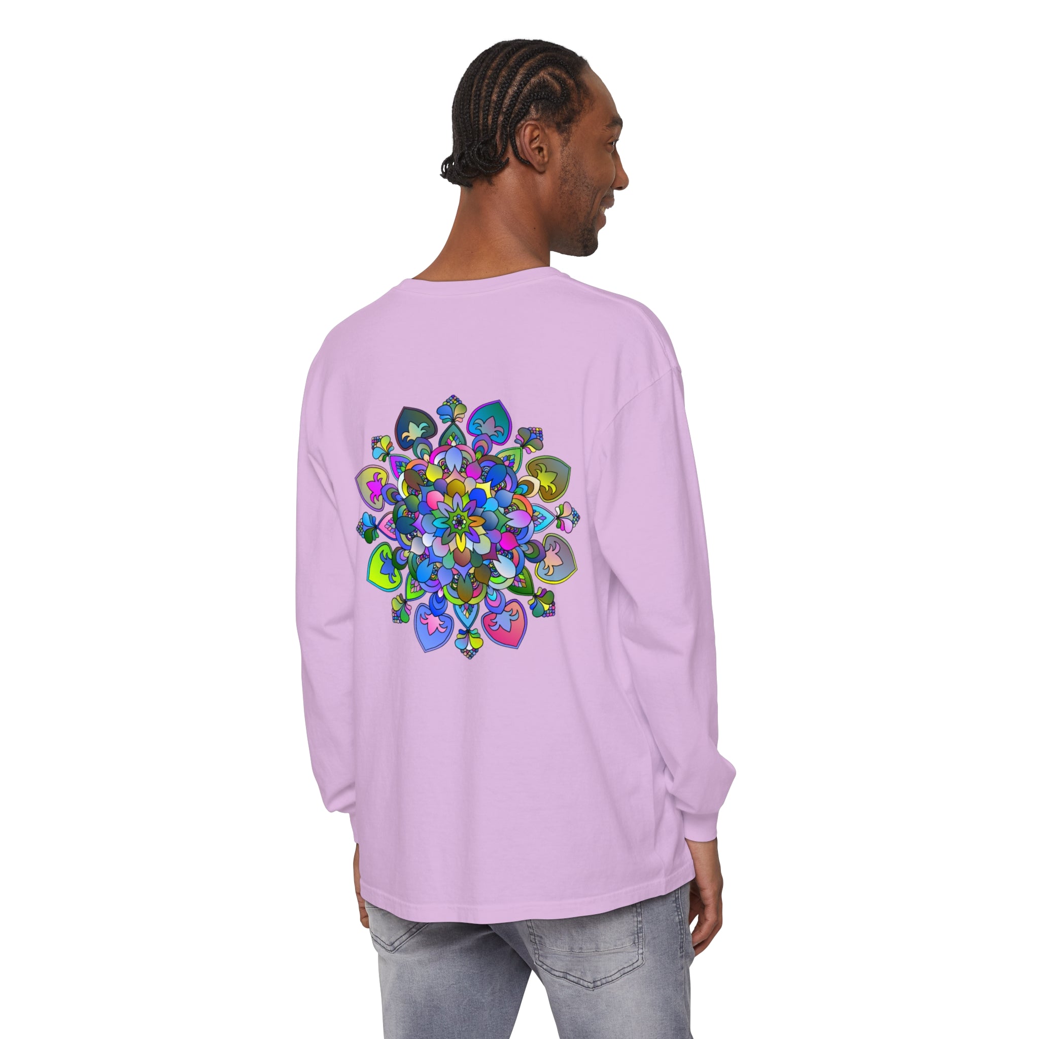 Colorful and intricate mandala design long sleeve t-shirt for a vibrant look