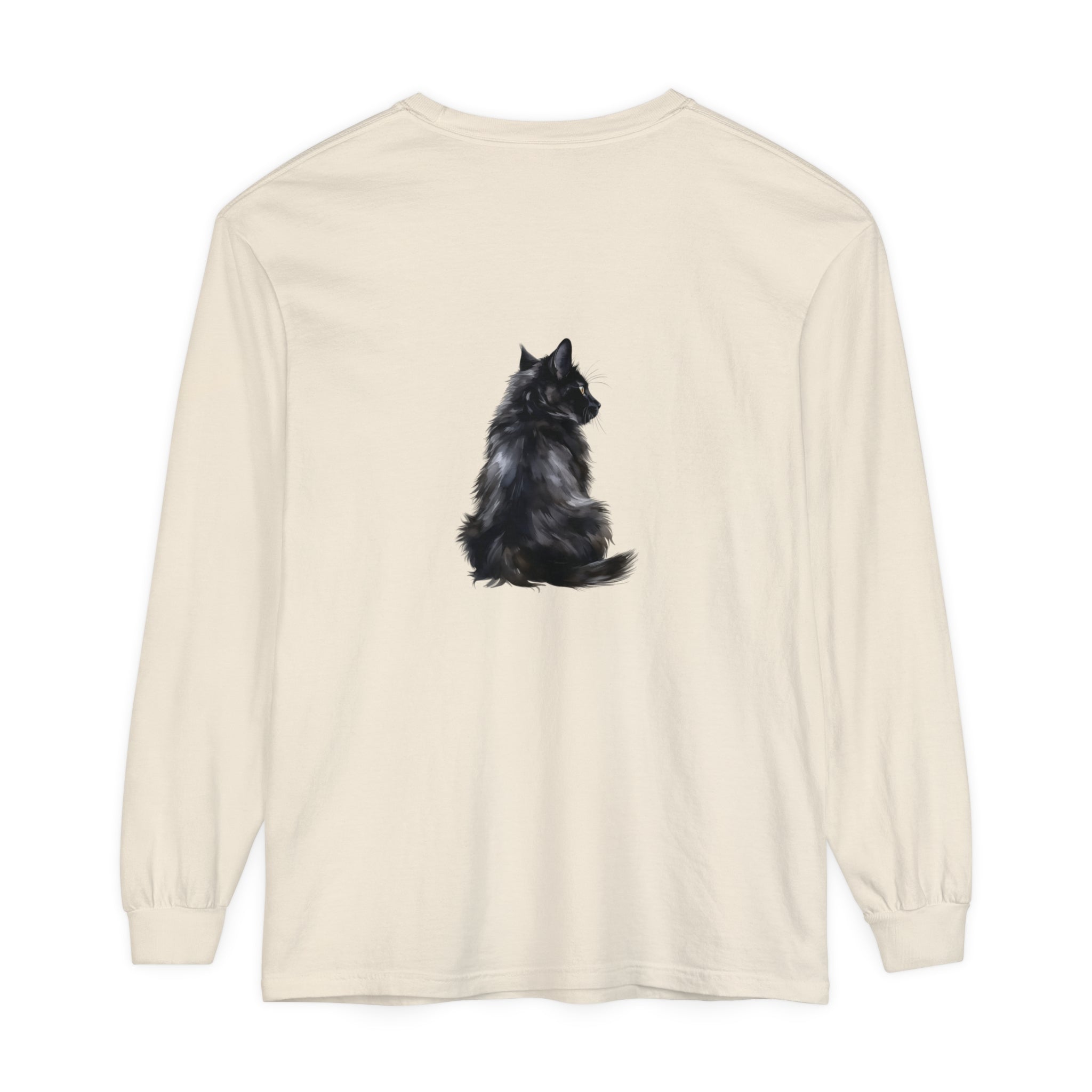 Black Cat Mystique Long Sleeve T-Shirt in black with intricate cat design
