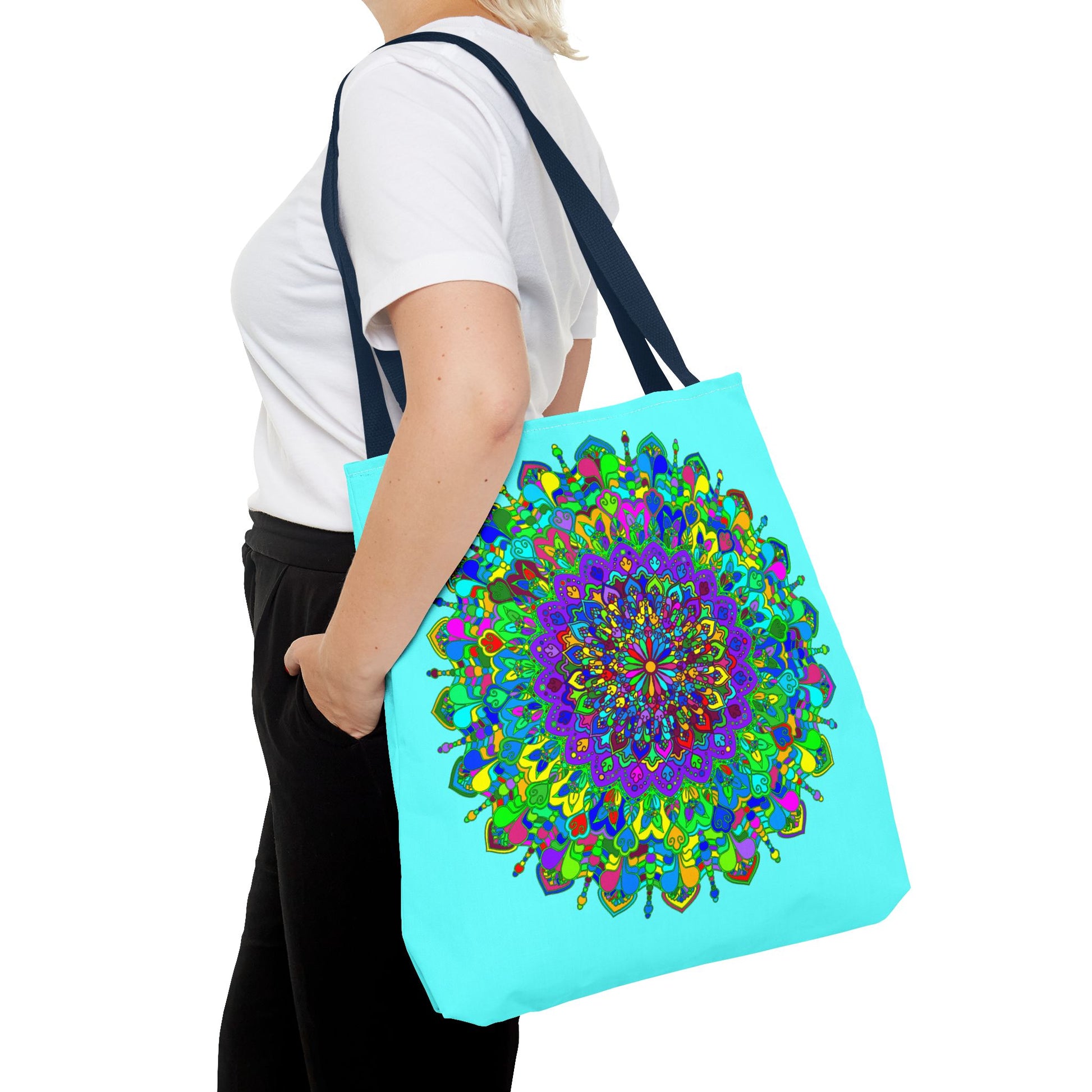 Large tote bag with eye-catching and colorful mandala artwork