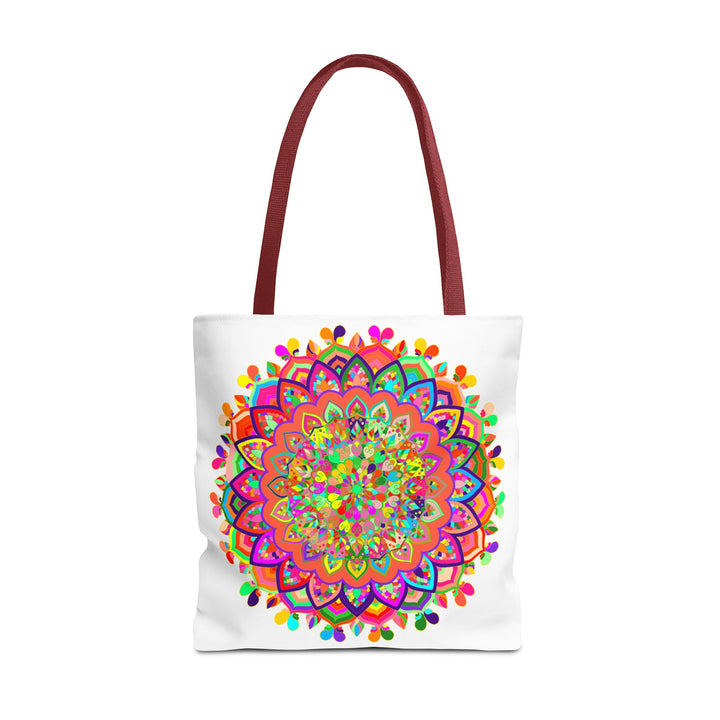 Vibrant and intricate colorful mandala art tote bag with floral patterns