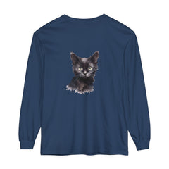 Black Cat Watercolor Long Sleeve T-Shirt with vibrant watercolor cat design