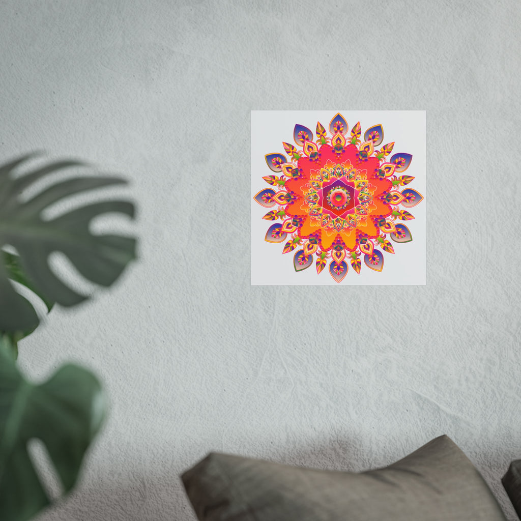 Vibrant Floral Mandala Fine Art Poster — Boho Wall Decor for Living Room & Meditation
