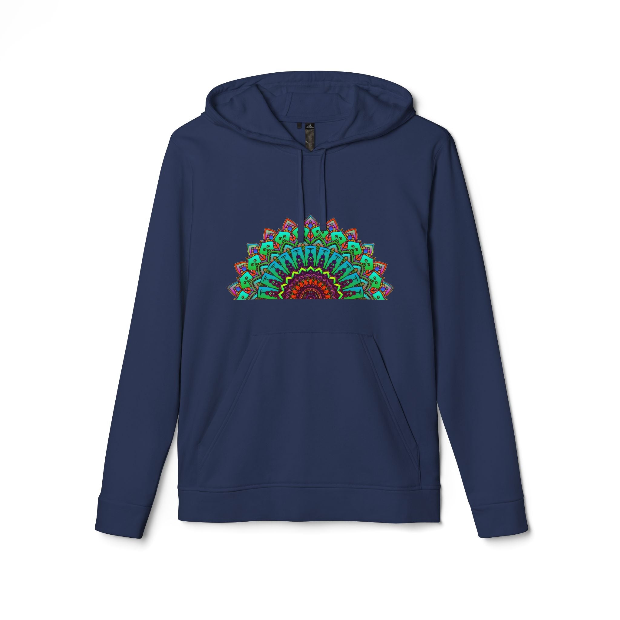 A vibrant and intricate neon mandala design Adidas fleece hoodie