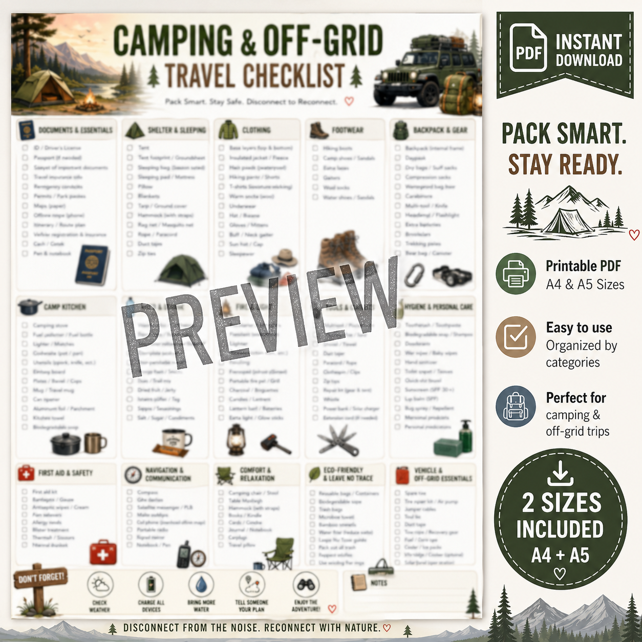 Lista di controllo per i viaggi | Campeggio e off-grid