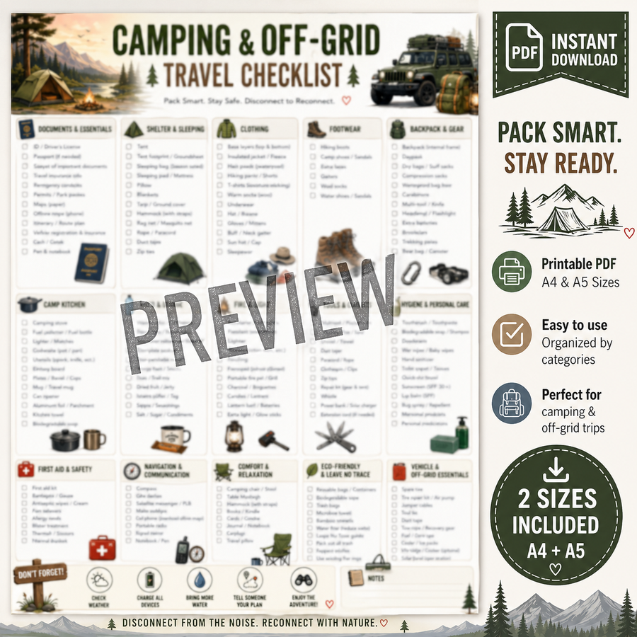 Lista di controllo per i viaggi | Campeggio e off-grid
