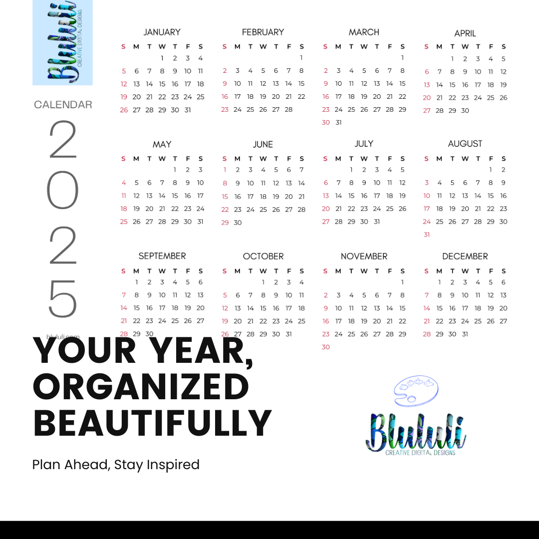 Printable yearly calendar for 2025 with elegant and modern layout