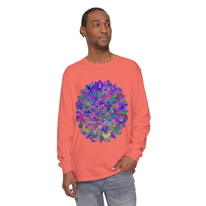 Colorful and intricate mandala design long sleeve t-shirt for a vibrant look