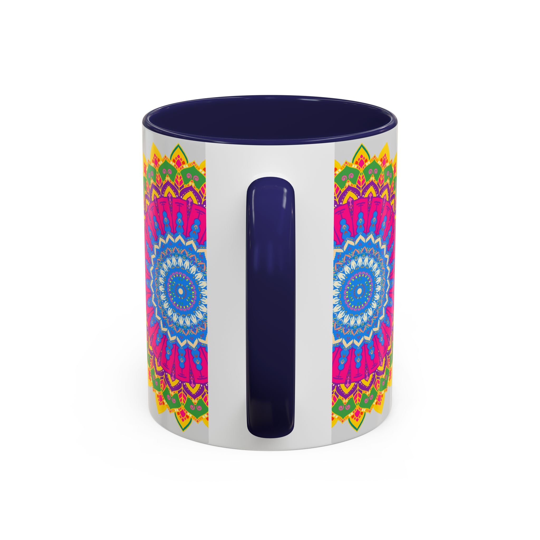 Colorful geometric design mandala art mug, perfect for enjoying your favorite hot beverages in style