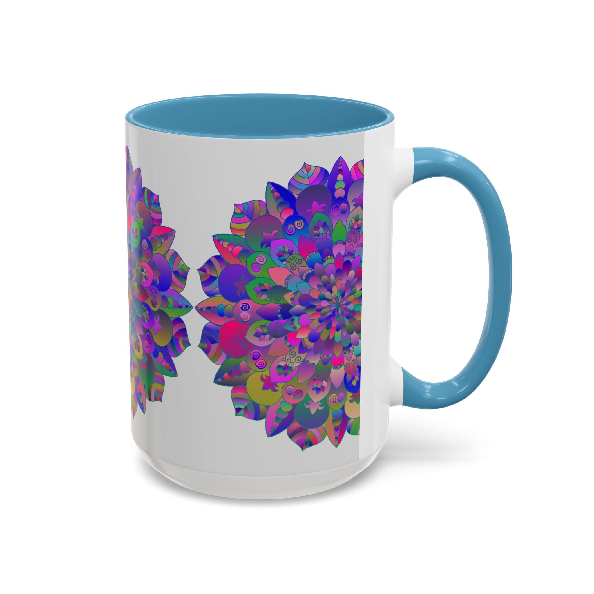 Colorful mandala design mug with intricate spiritual art patterns for a psychedelic and transcendent experience