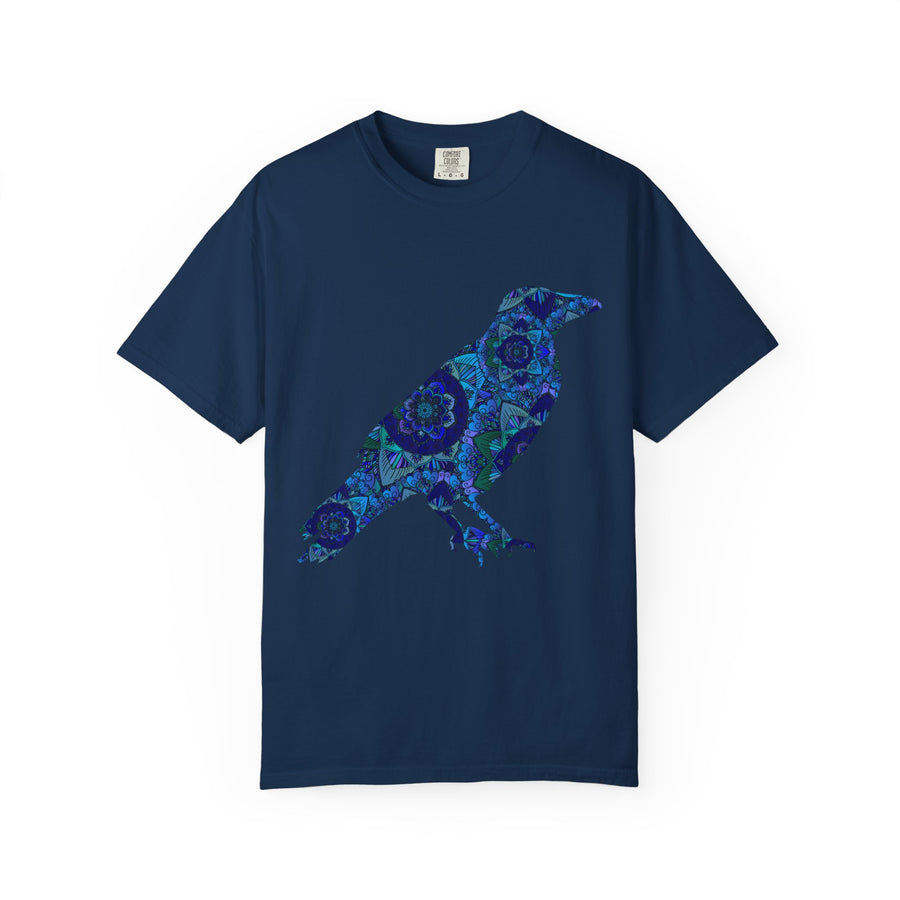 Maglietta con stampa corvo mandala blu — Maglietta grafica con corvo Inner Protection