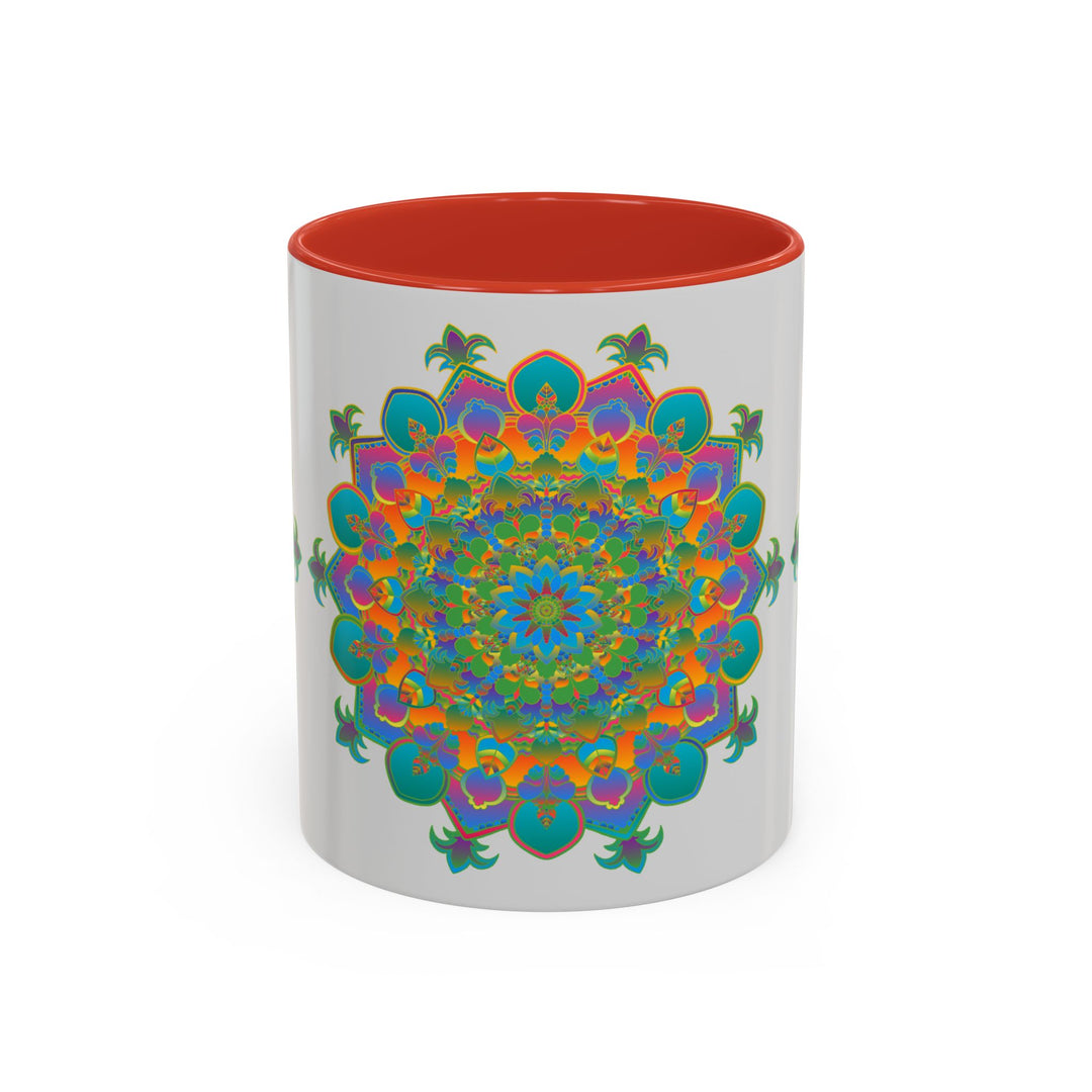 Colorful and intricate mandala art design mug, perfect for coffee and tea lovers