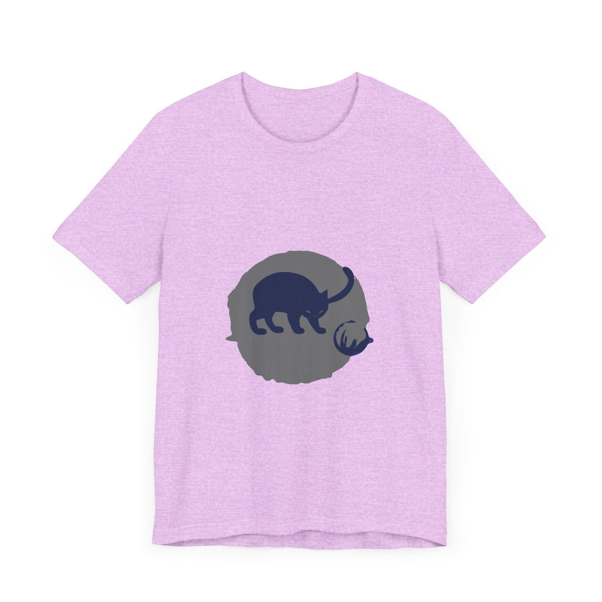 A black cat with piercing yellow eyes sits in playful silhouette on a mystery-themed t-shirt