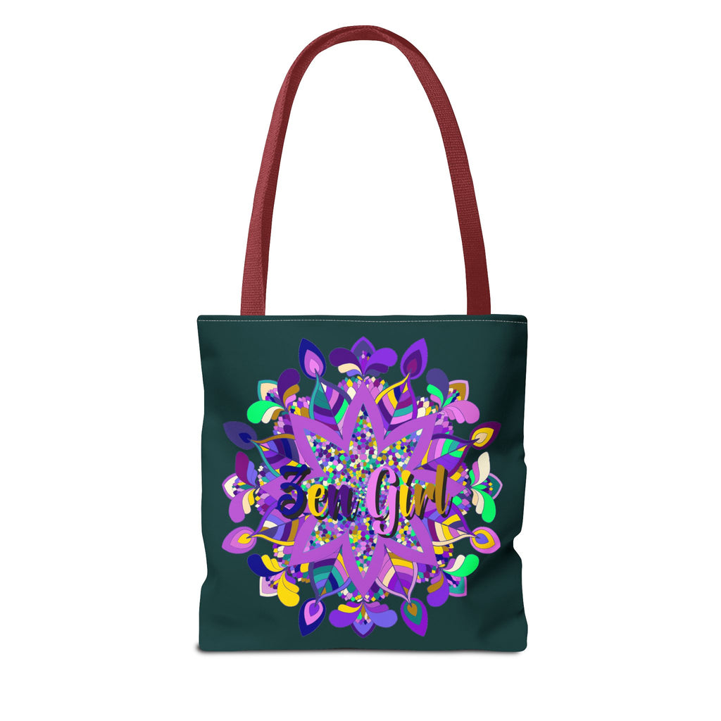 Dark green mandala tote bag with colorful design, perfect for zen girls, from Blululi