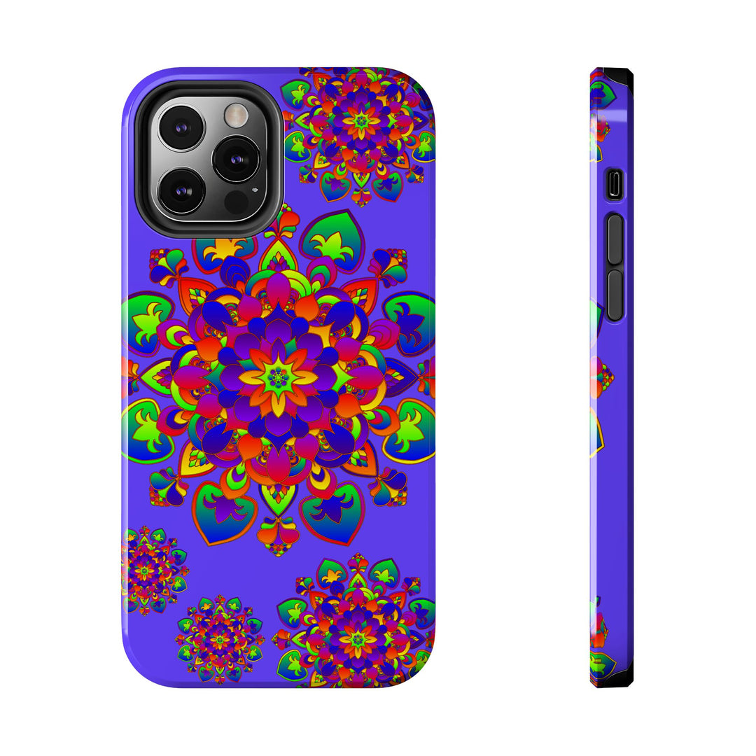 Colorful hand-drawn mandala rainbow design phone case with intricate detailing