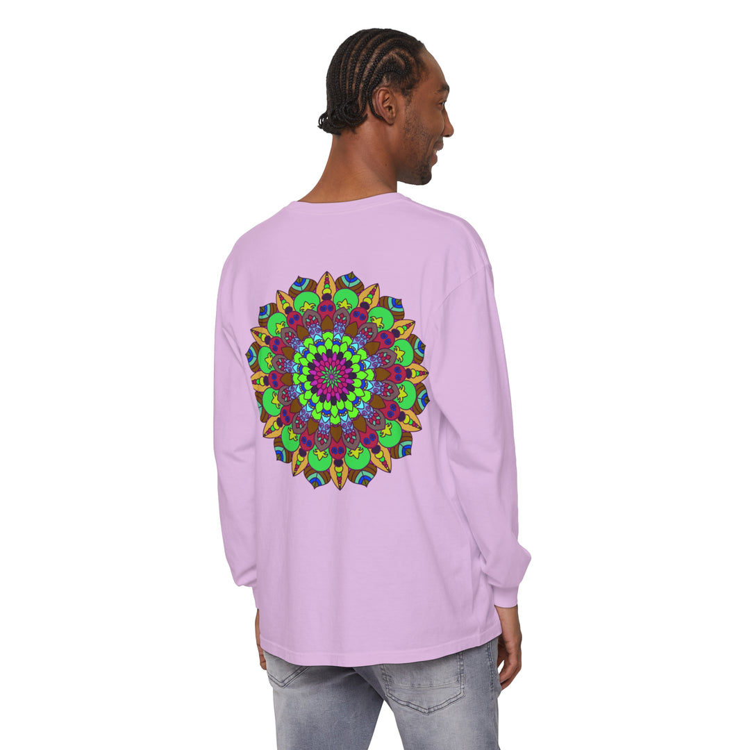 Colorful mandala design unisex long sleeve t-shirt in vibrant shades