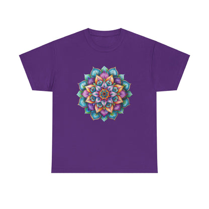 Mandala Art Yoga Mindfulness Tee - Unisex Cotton tee shirt with colorful mandala design and peaceful yoga theme for men and women