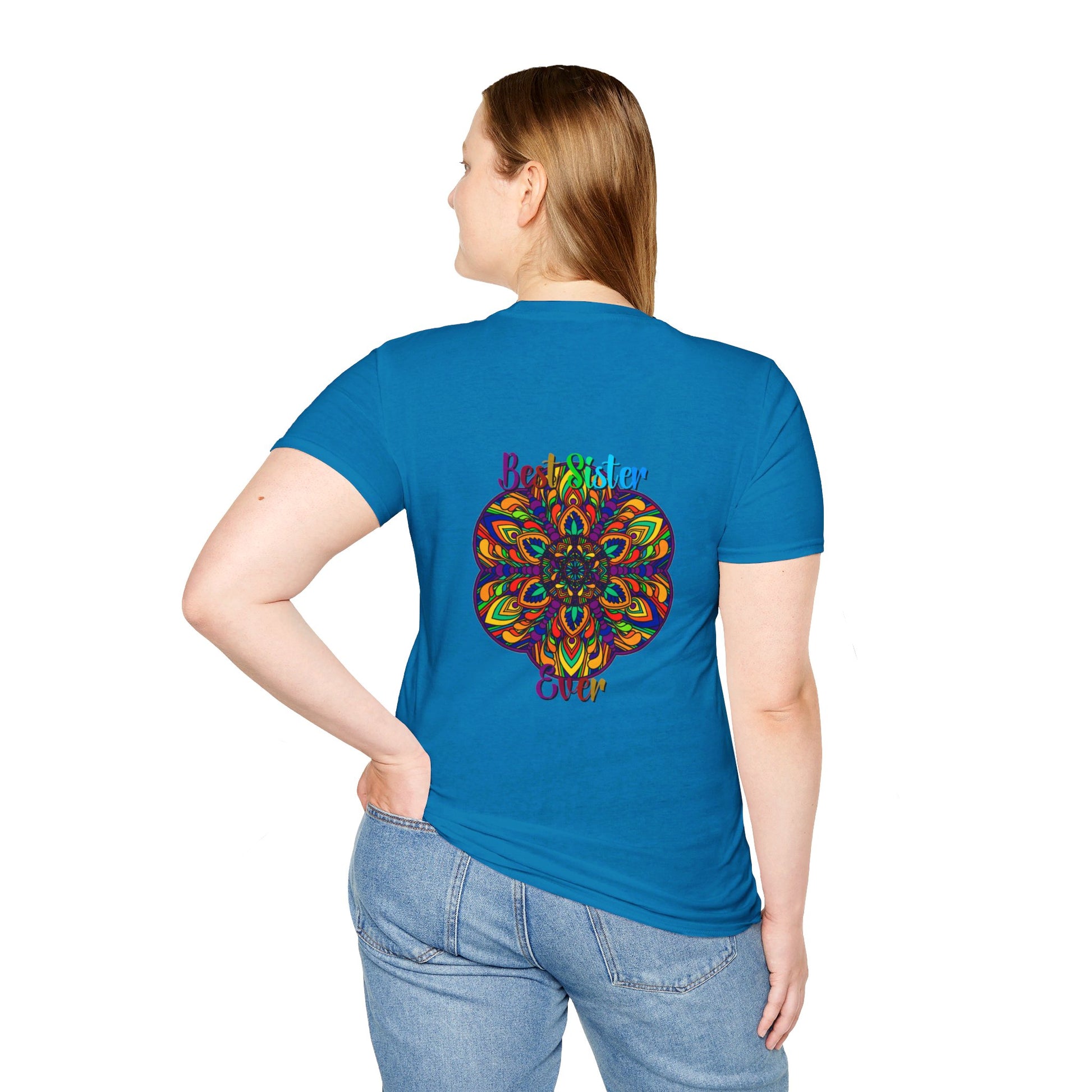 Colorful and intricate hand-drawn mandala art gift t-shirt for sisters