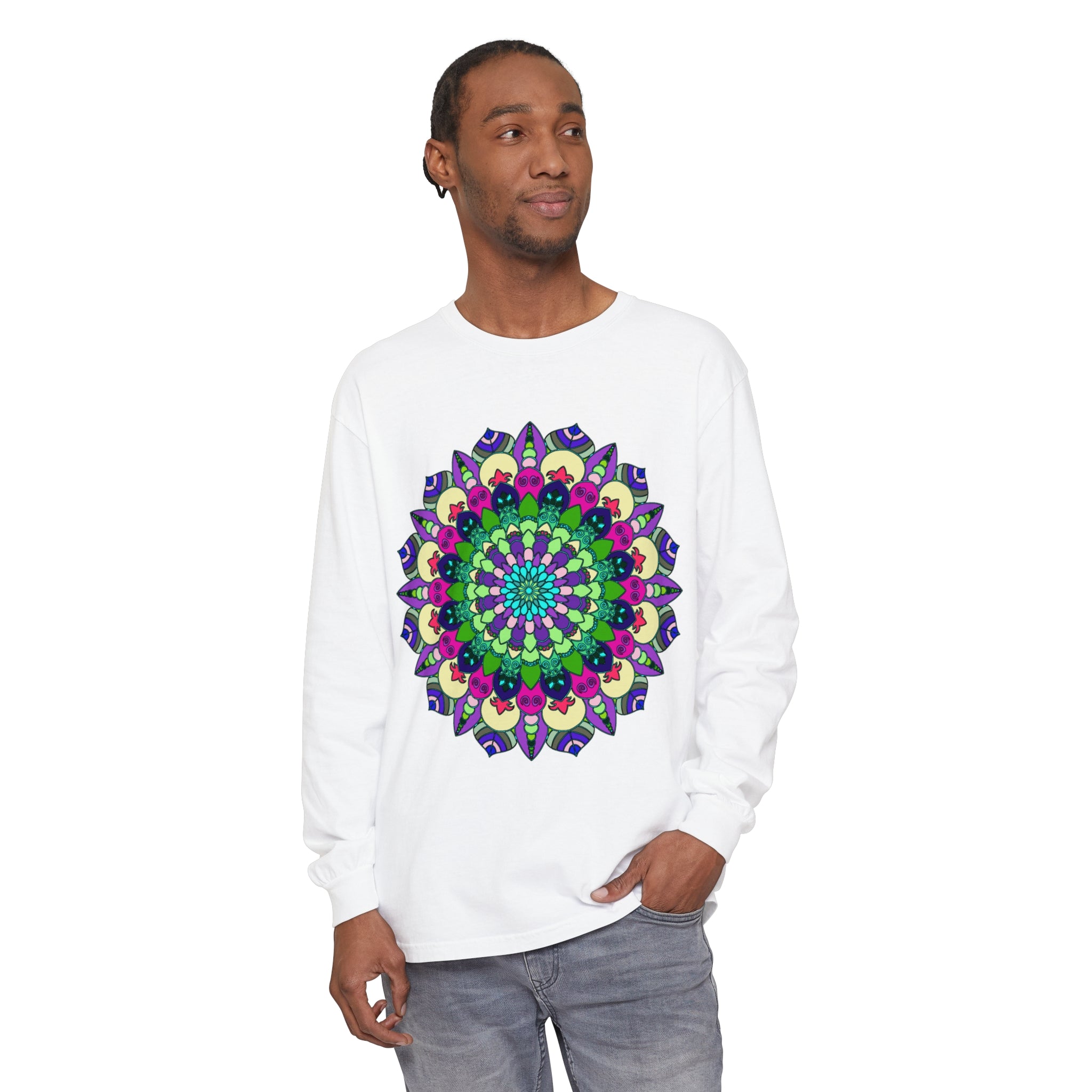 Colorful and intricate mandala design long sleeve t-shirt for men and women