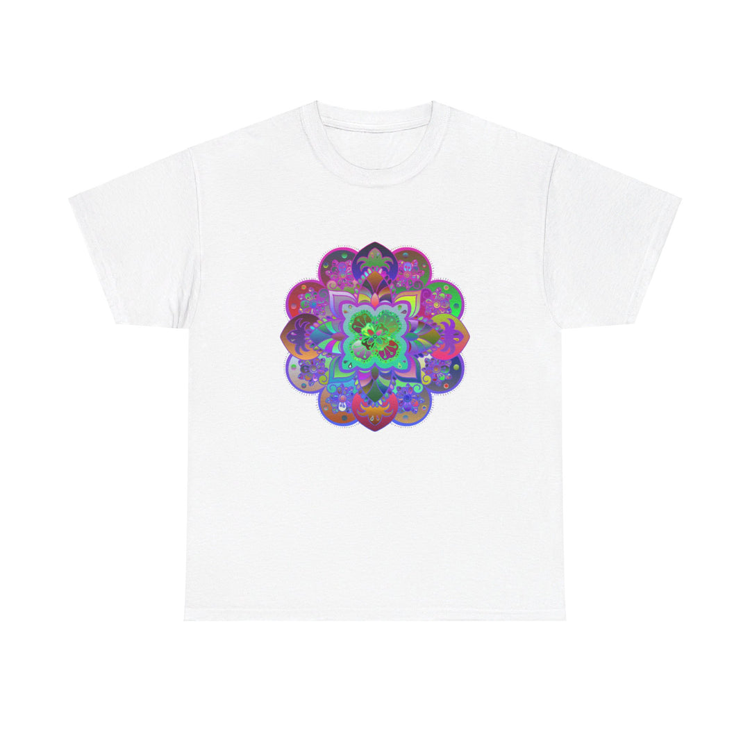 Mandala art printed on a comfortable unisex heavy cotton t-shirt for yoga and mindfulness practice