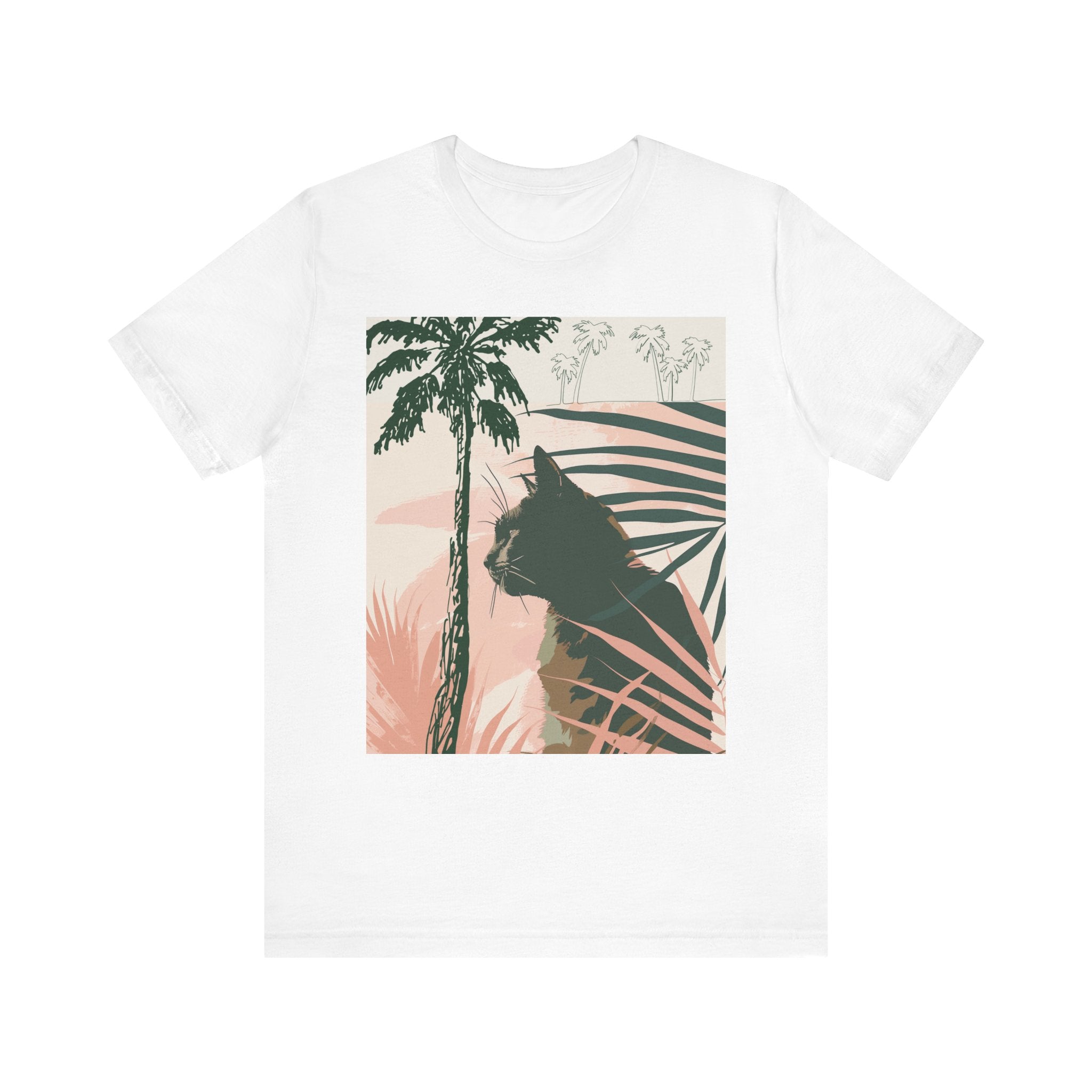 Black Cat Jungle Tee with bold cat graphic and tropical foliage design