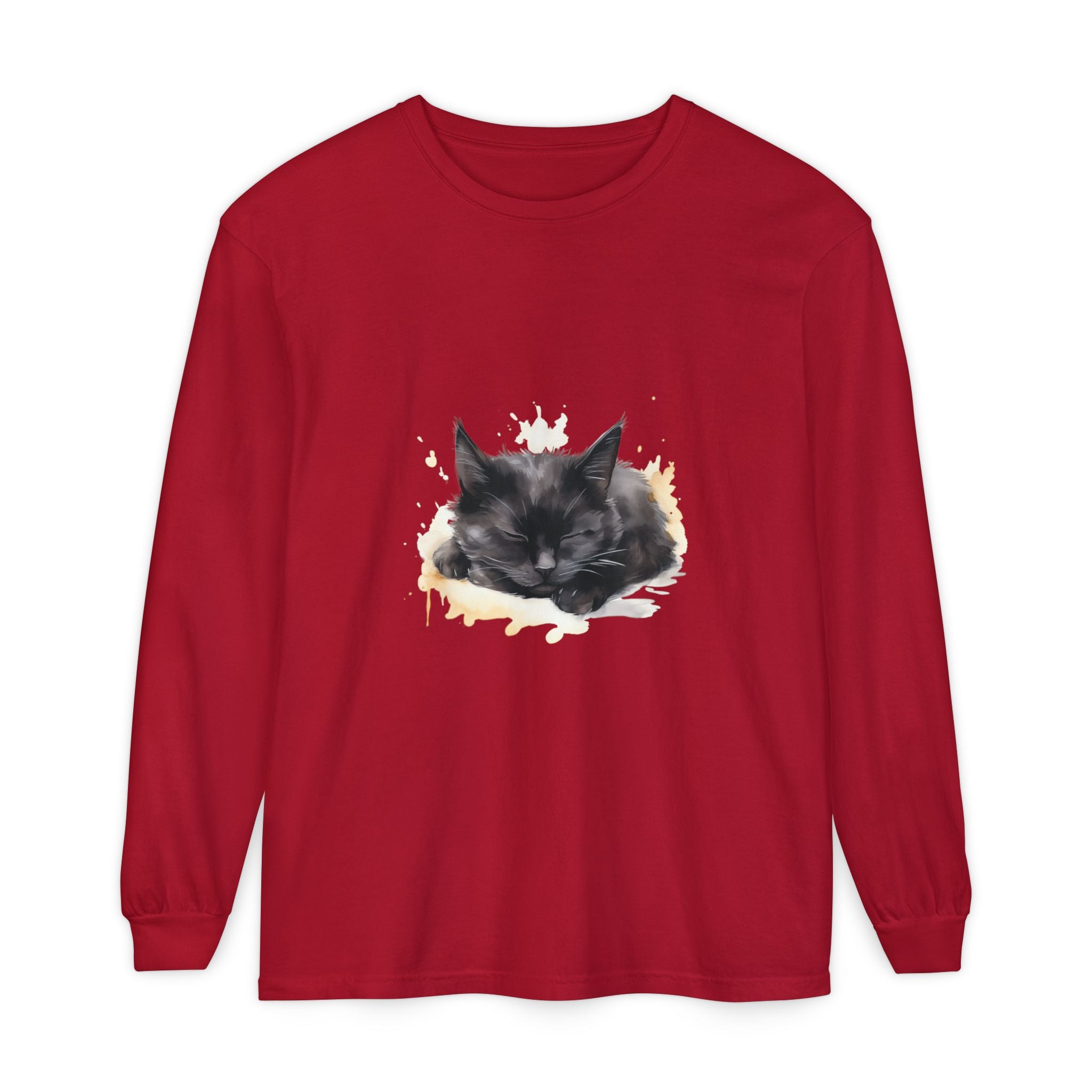 Sleepy Cat Watercolor Long Sleeve T-Shirt