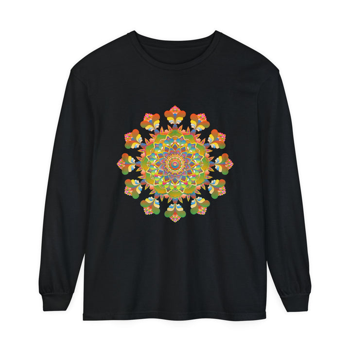 Beautiful, vibrant mandala long sleeve t-shirt featuring an array of colorful art designs