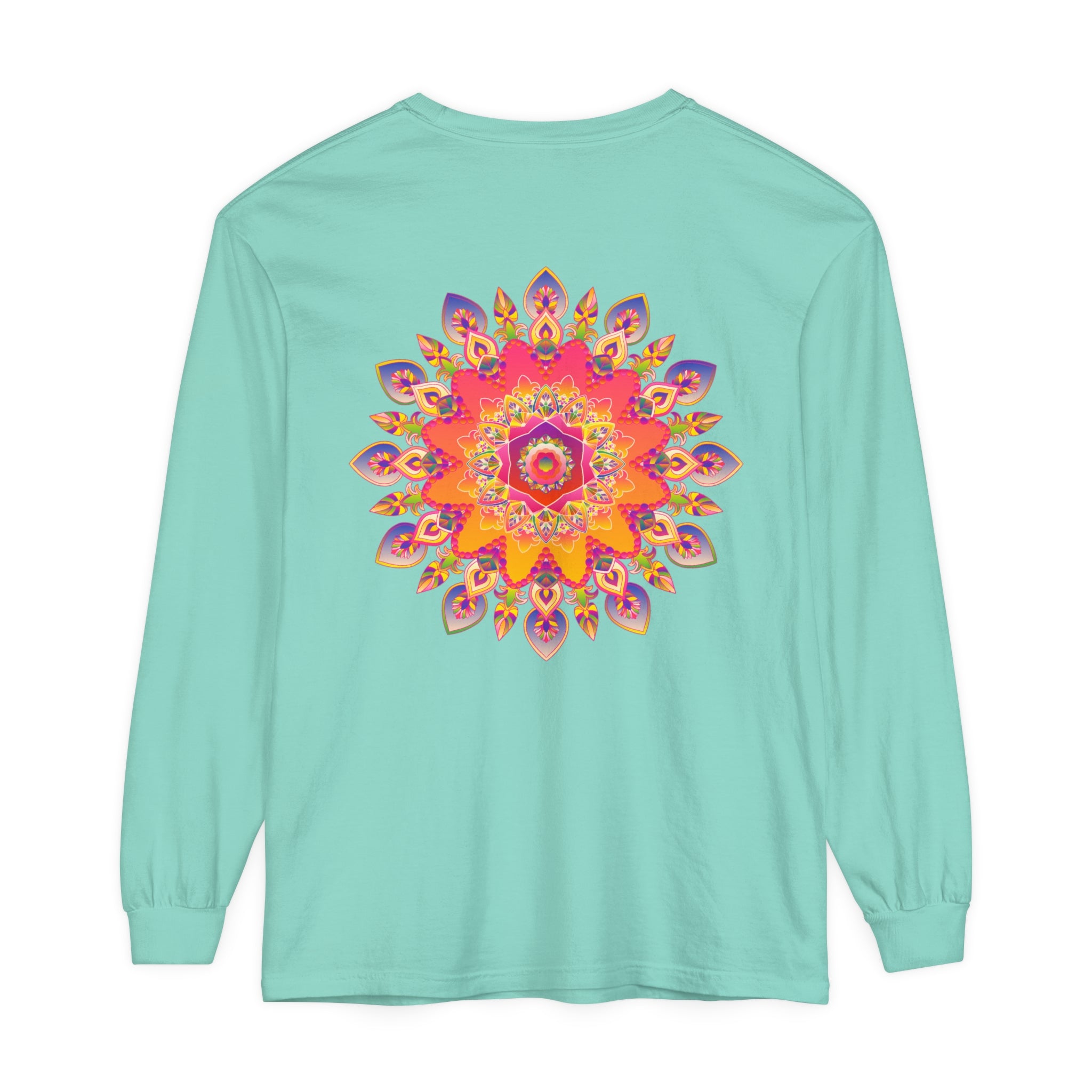 Colorful and intricate Vibrant Mandala design on a unisex long sleeve t-shirt