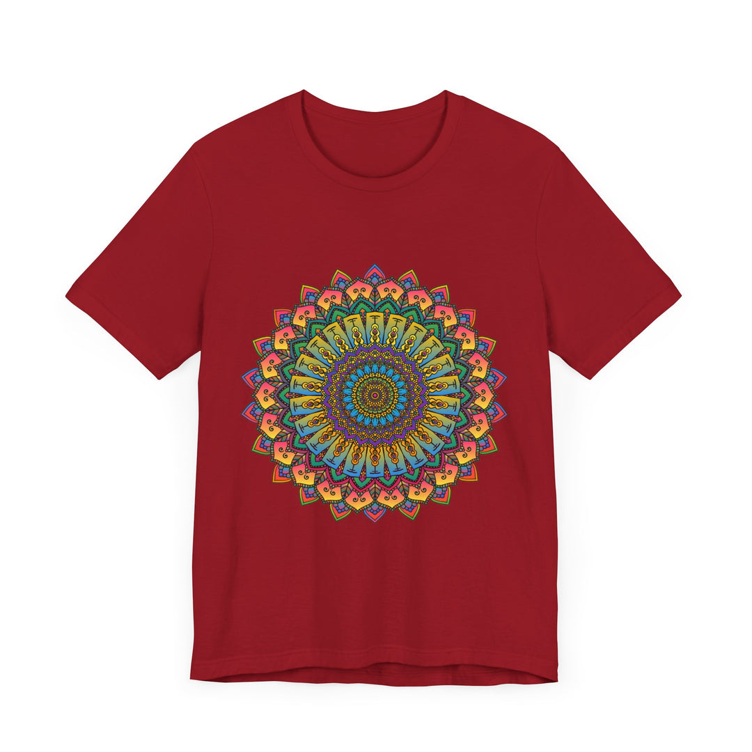 A vibrant and intricate mandala meditation tee, featuring a beautiful array of colors perfect for peaceful relaxation and self-reflection