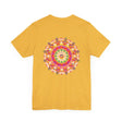 A colorful and intricate mandala design on a soft cotton tee, representing spiritual peace and harmony for a vibrant and uplifting look