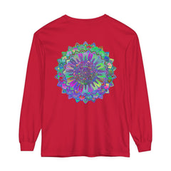 Colorful and intricate mandala design on a long sleeve t-shirt