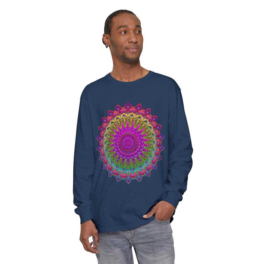 Person Expressing Personal Style with Vibrant Mandala Unisex Long Sleeve T-Shirt