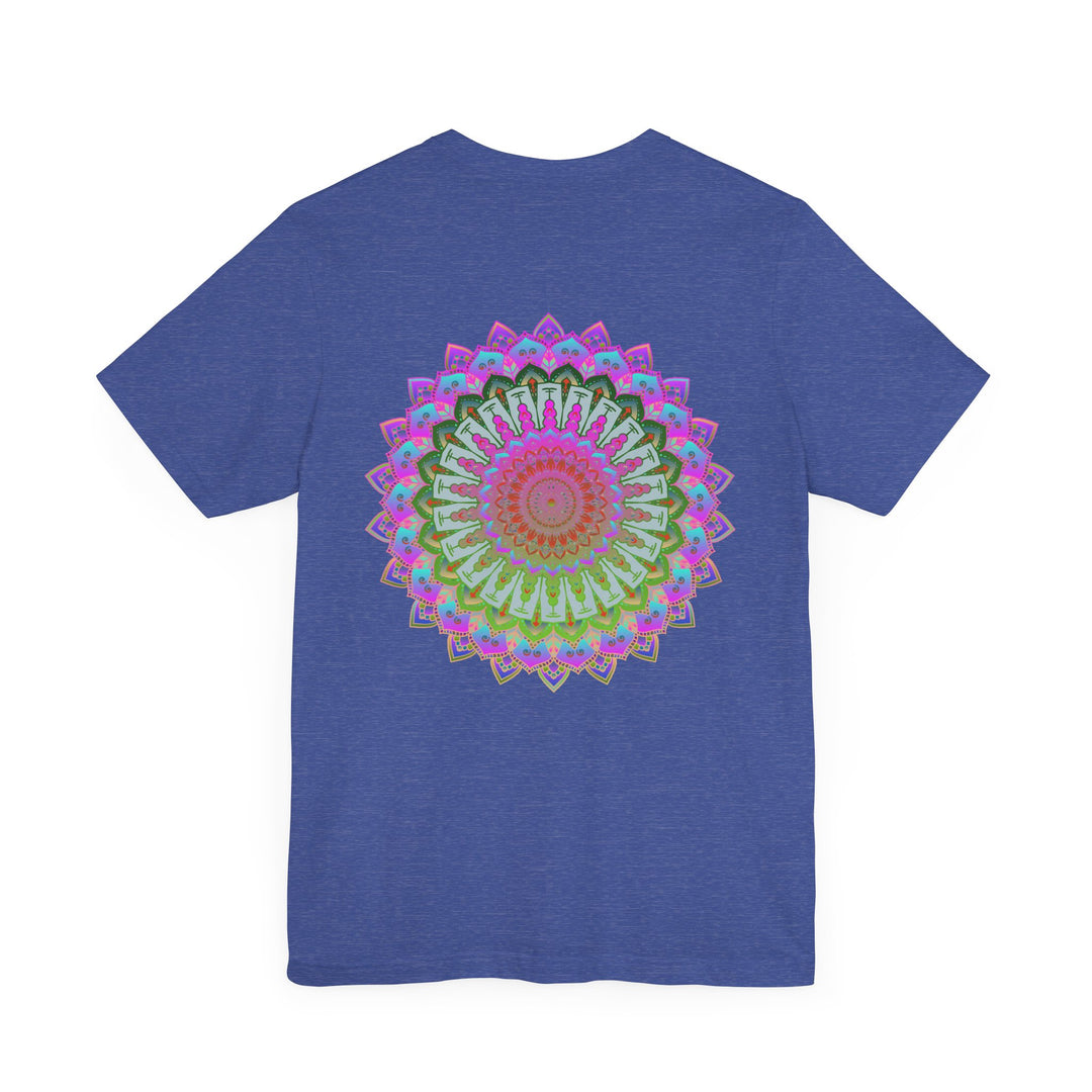 A stunning and colorful Vibrant Mandala Tee showcasing symbols of spiritual peace and harmony for a peaceful and harmonious lifestyle