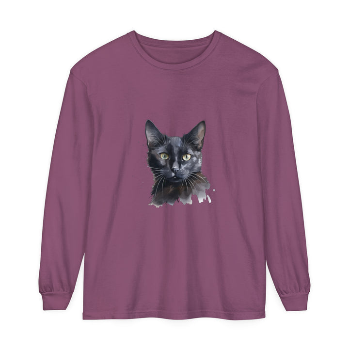 Black Cat Watercolor - Mystical Long Sleeve T-Shirt with intricate design and vibrant colors