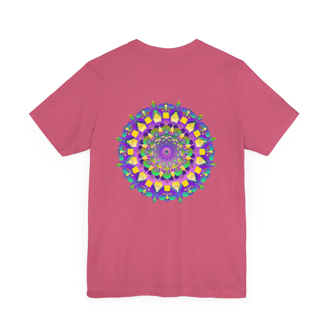 A colorful and intricate mandala tee featuring spiritual symbols for peace and harmony, perfect for adding vibrancy to your wardrobe