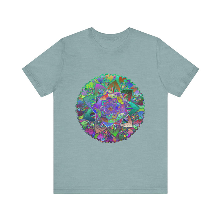 Vibrant and colorful psychedelic mandala tee shirt, perfect for adding a pop of color to your wardrobe