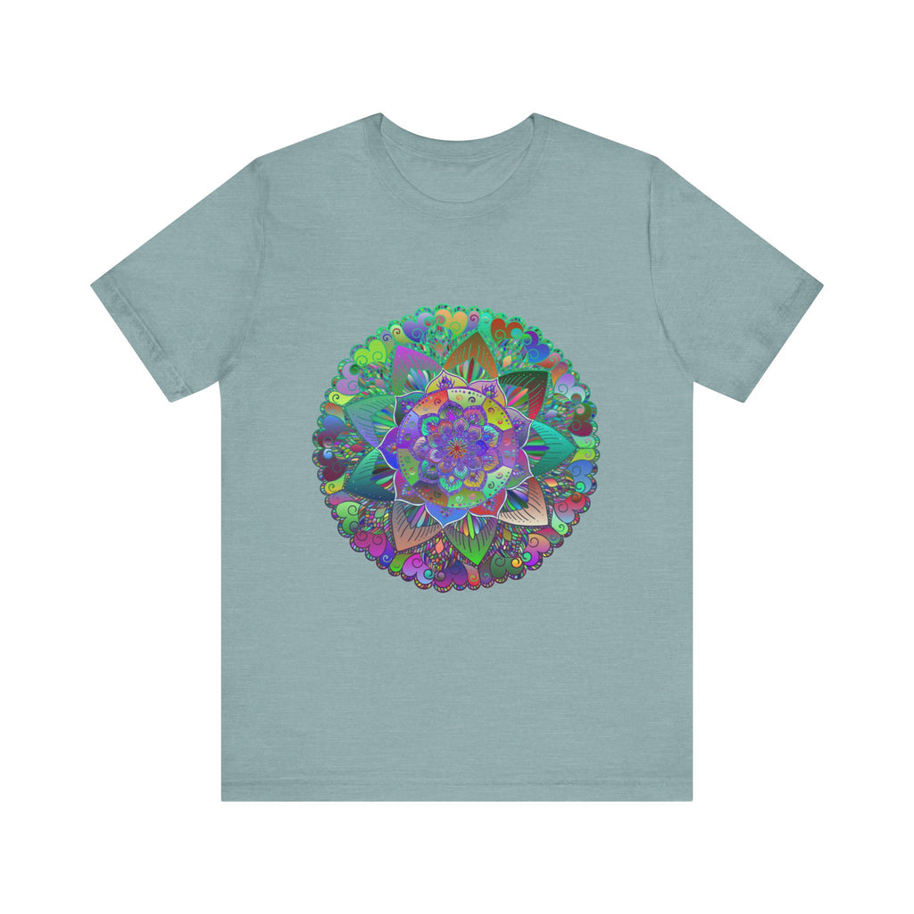 Vibrant and colorful psychedelic mandala tee shirt, perfect for adding a pop of color to your wardrobe