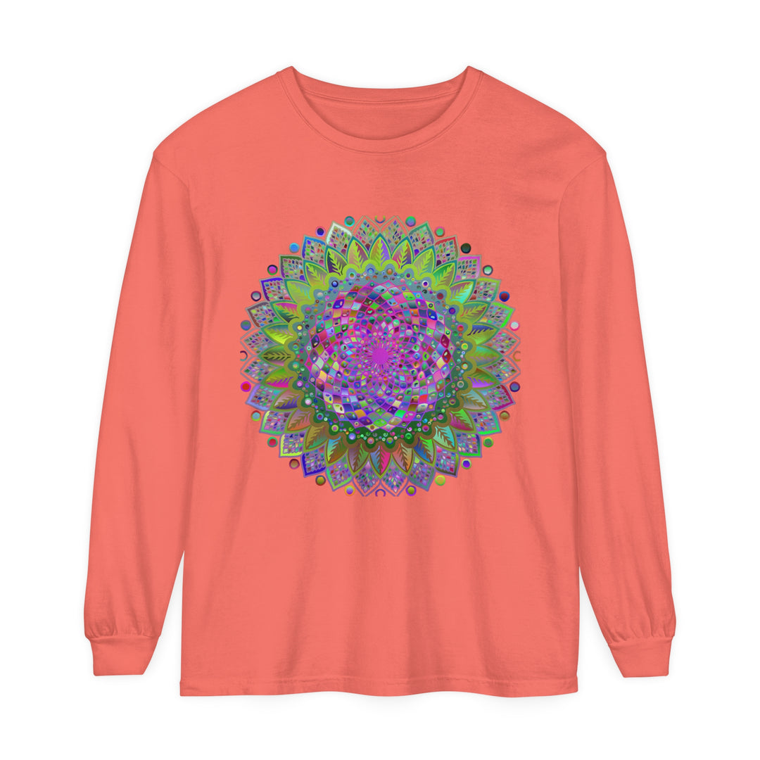 Vibrant Mandala Unisex Long Sleeve T-Shirt in Blue and Purple