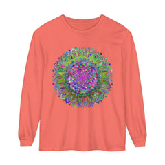 Vibrant Mandala Unisex Long Sleeve T-Shirt in Blue and Purple