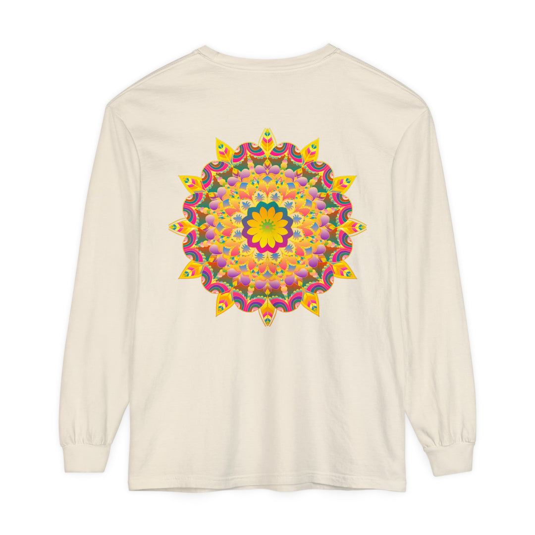 Unisex long sleeve tee with a captivating and vibrant mandala pattern