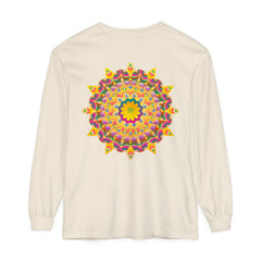 Unisex long sleeve tee with a captivating and vibrant mandala pattern