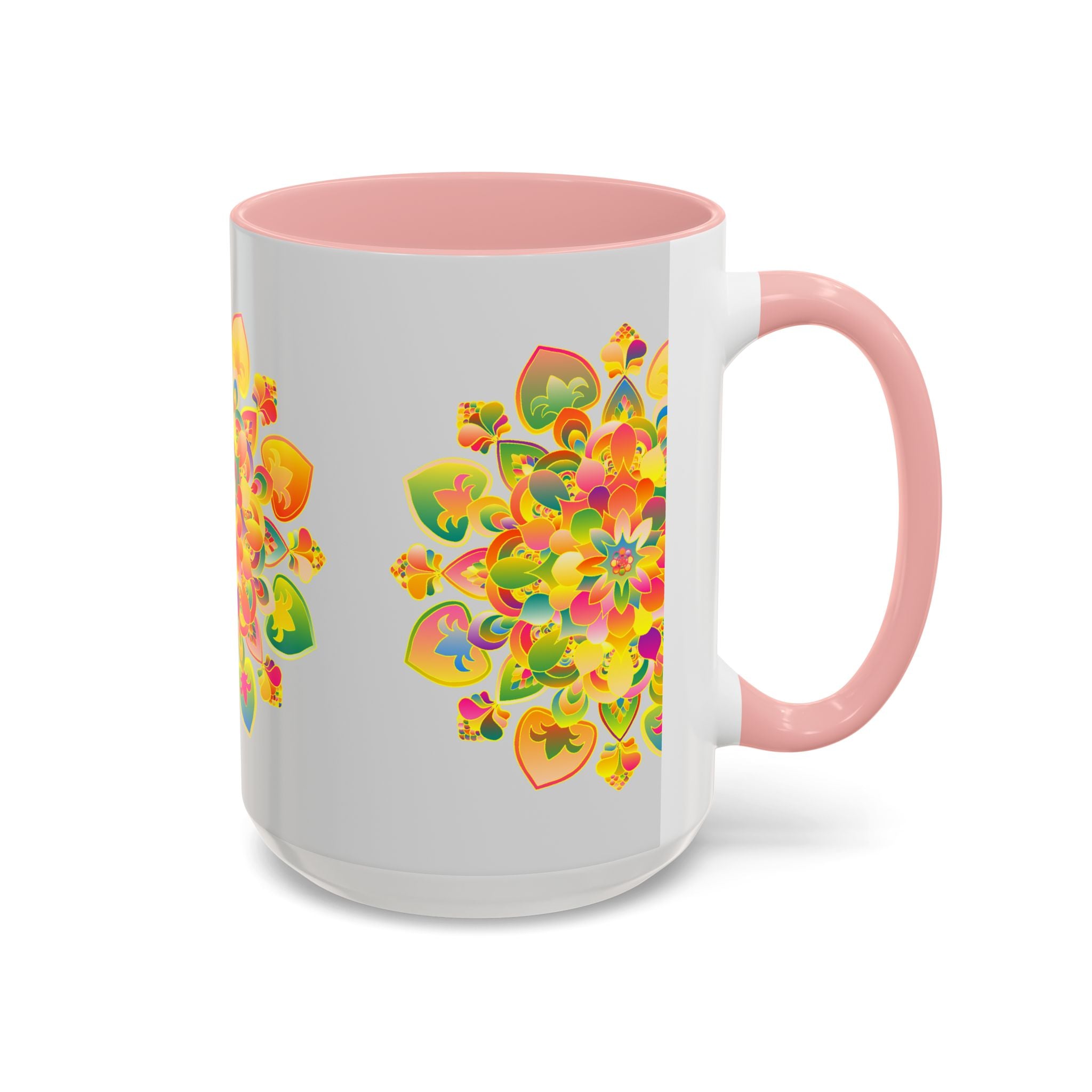 Colorful and vibrant mandala art mug with intricate floral patterns