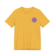 Vibrant purple mandala t-shirt with intricate spiritual design promoting peace and harmony