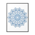 A decorative handmade steel blue mandala design wall art on gallery canvas wraps with vertical frame