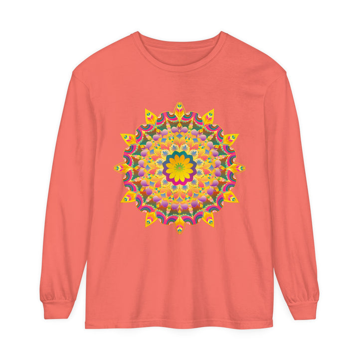 Colorful psychedelic mandala design long sleeve t-shirt for men and women