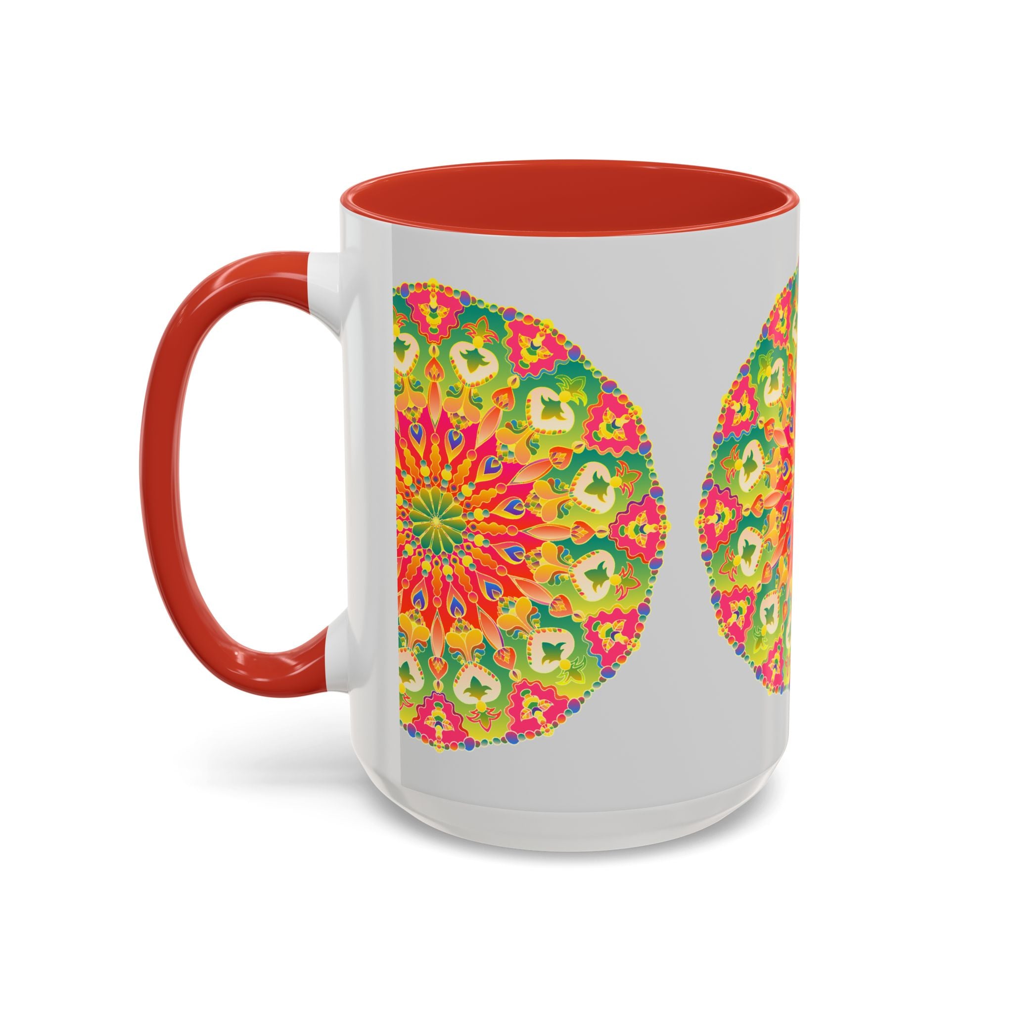 Colorful and vibrant mandala art mug with intricate designs and bright hues