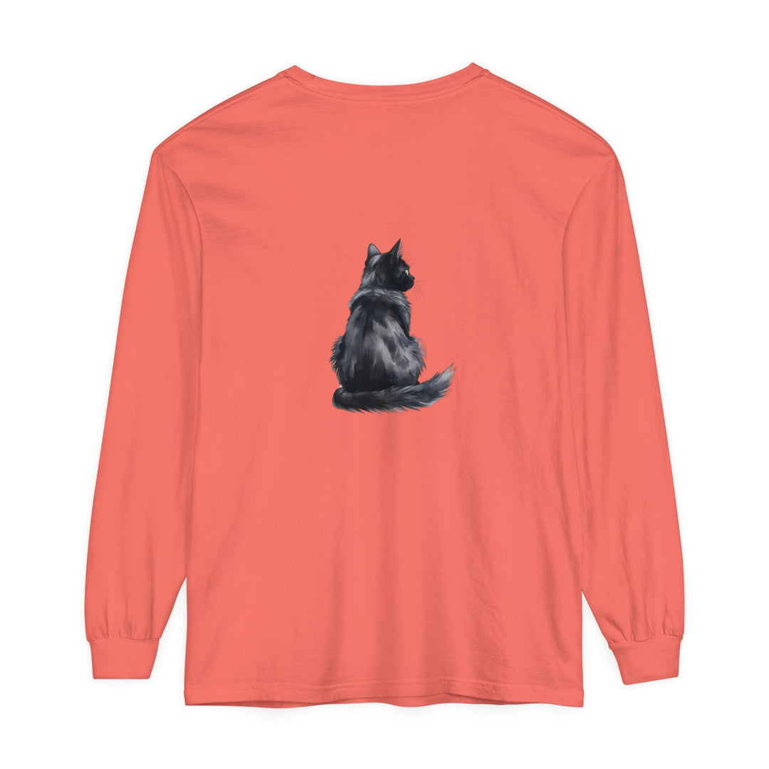 Black Cat Watercolor Long Sleeve T-Shirt with vibrant watercolor cat design