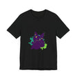 Abstract purple cat design T-shirt with mysterious and vibrant pattern